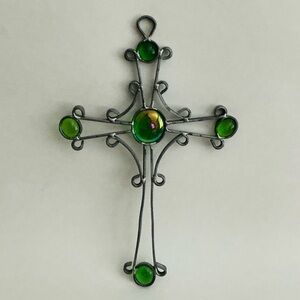 Green Gemstone Cross Wall Decor